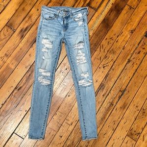American Eagle jeggings with ripped legs - light wash, women’s size 4